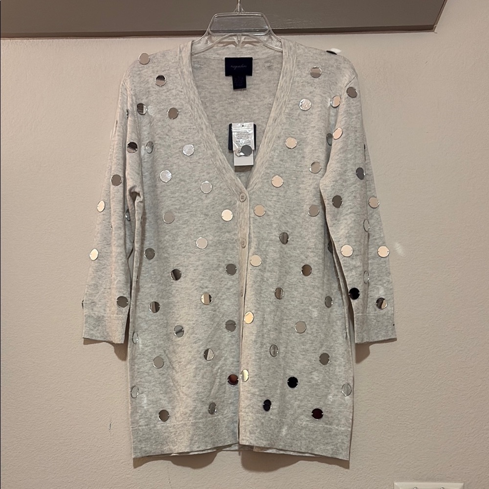 Magaschoni Gray Mirrored Beaded Cardigan SZ L NWT